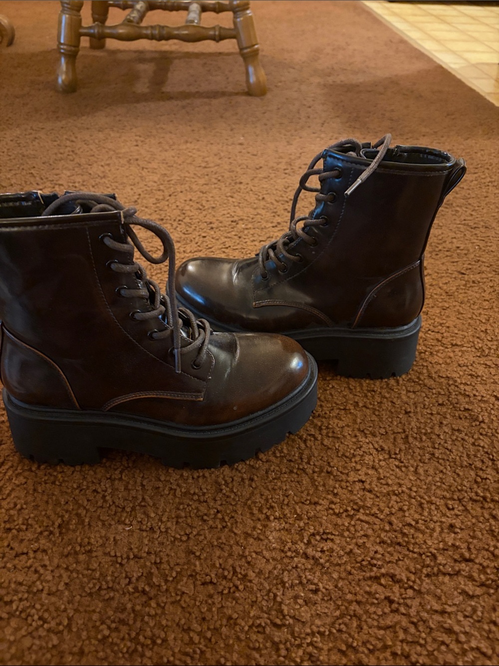 Chunky Lace-Up Combat Boots in Dark Brown